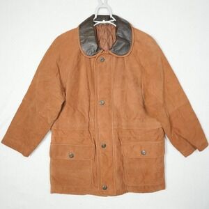 Vintage Balenciaga Leather Coat Men's Size 50 Brown Aztec Lining Quilted‎ Button